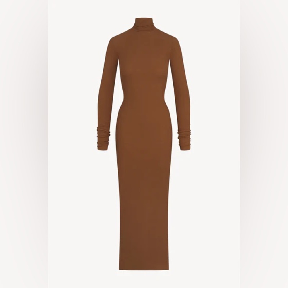 Eterne Long Sleeve Turtleneck Maxi Dress in Earth